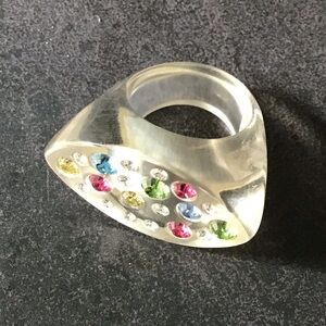 Acrylic and Crystal Multicolored Ring